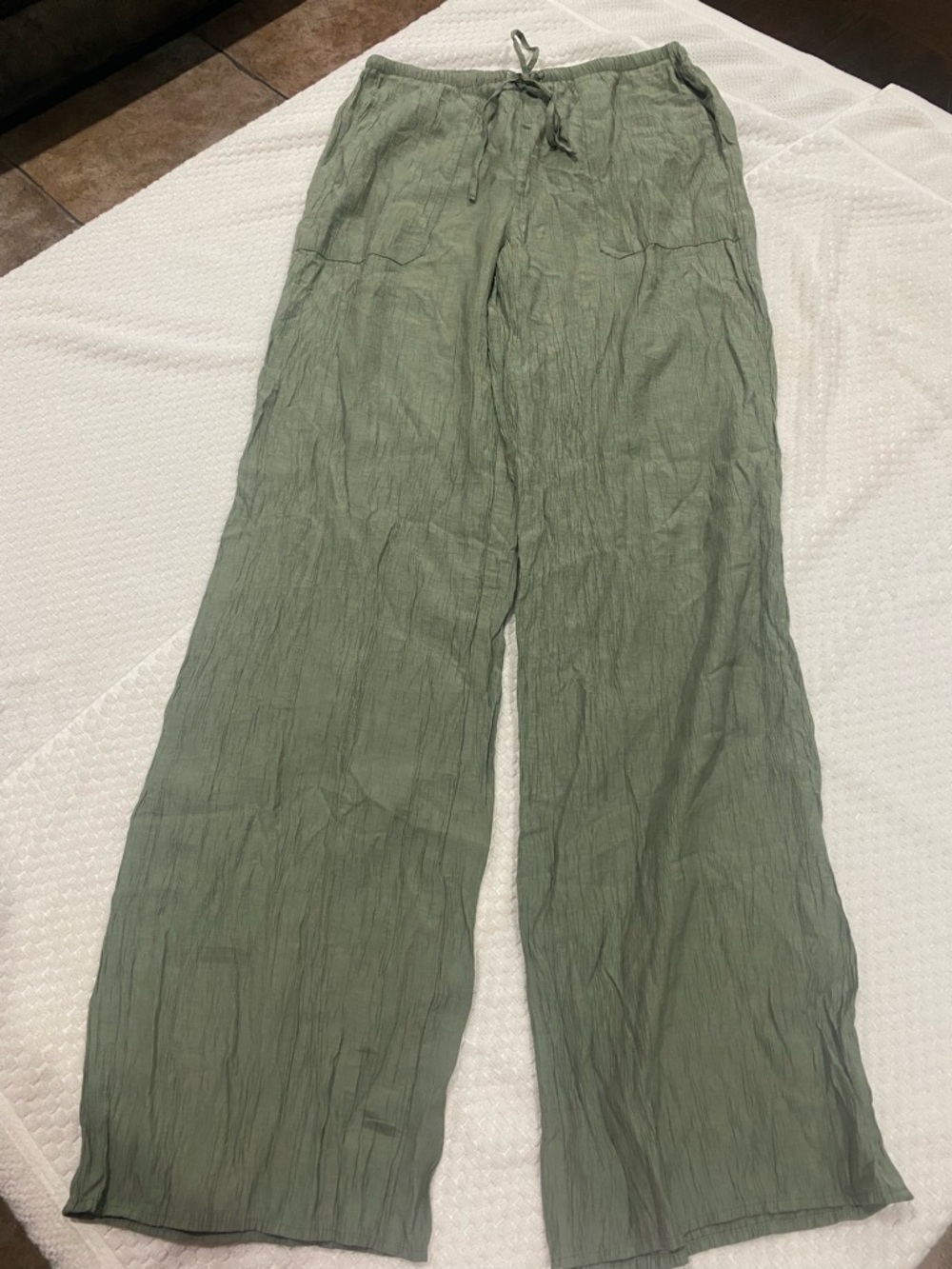 ZARA Women’s Lightweight Olive Green Drawstring Linen Pants